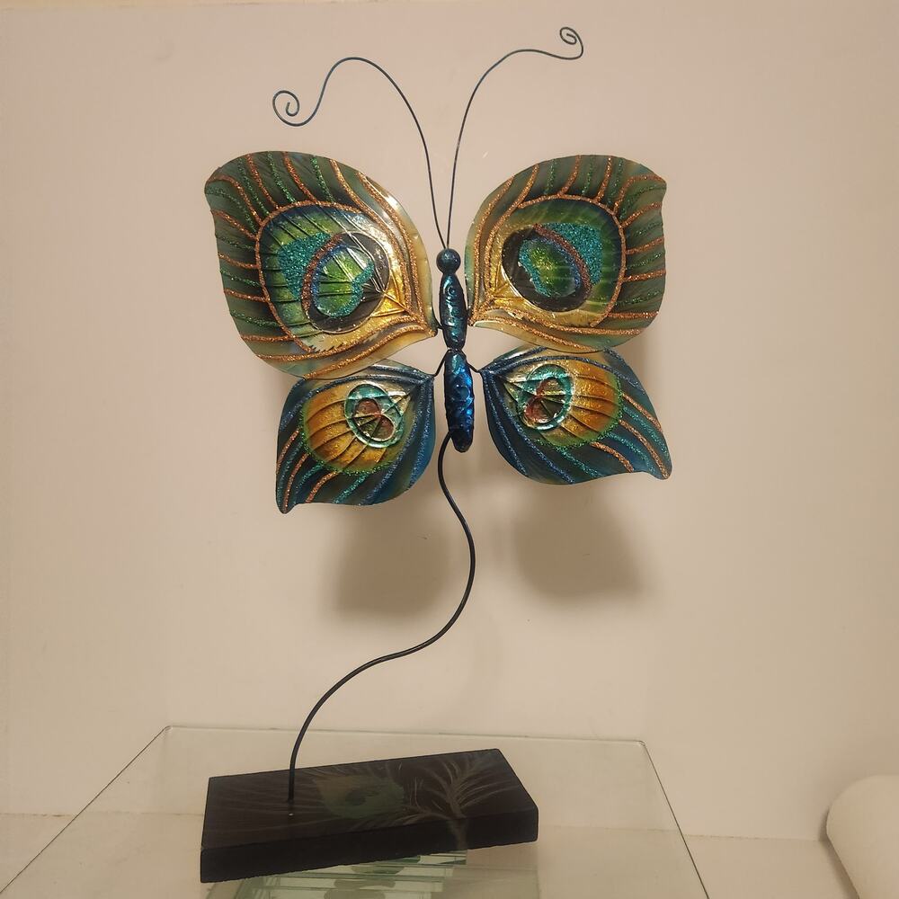 Beautiful Metal Butterfly with Peacock Theme with painted stand
